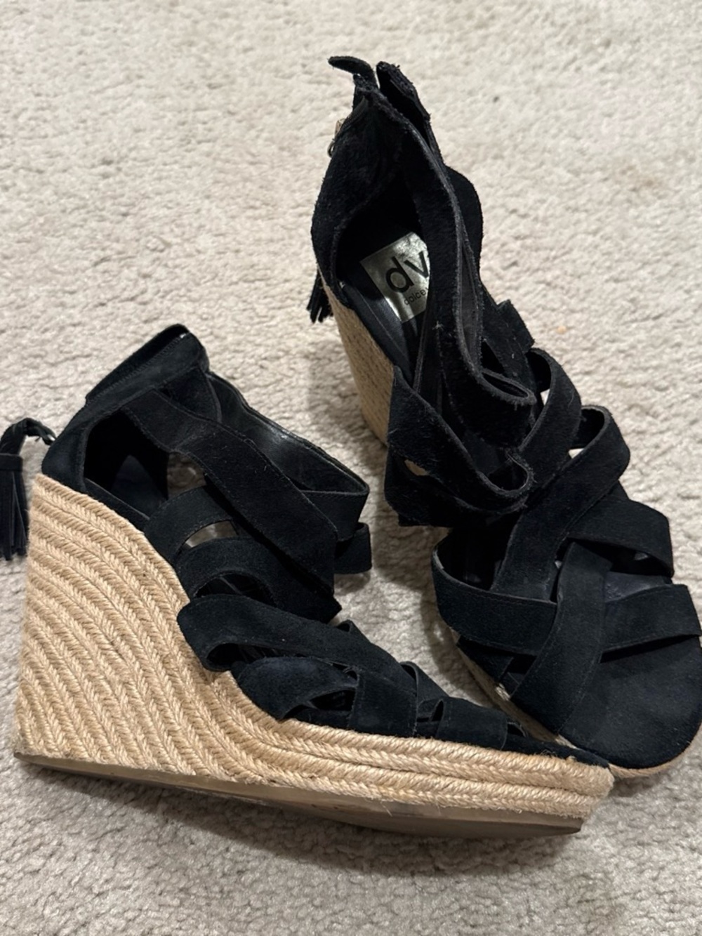 DV by Dolce Vita Black Suede Espadrille Lace-Up Wedge Sandals